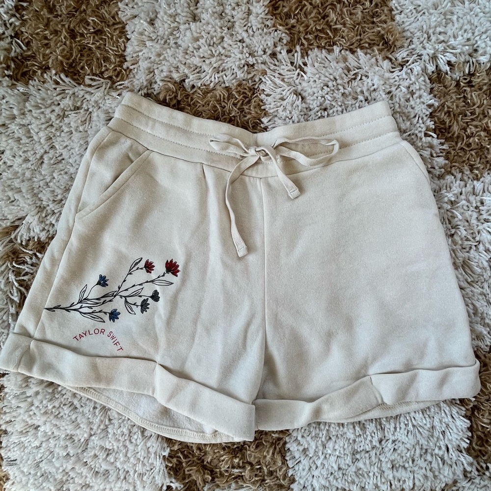 Taylor Swift Cream Floral Shorts. Red Album.